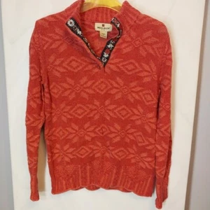 Woolrich Women's Sweater Sz M Ruby Chunky Knit Floral Heavyweight Warm Winter - Picture 1 of 10