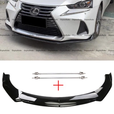 For Lexus NX250 300 NX350 Front Bumper Lip Spoiler + Strut Rods Glossy Black Foto 1 de 4