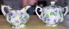 Vintage Lefton China Hand Painted Violet Chintz Cream & Sugar Bowl W/ Lid #794V