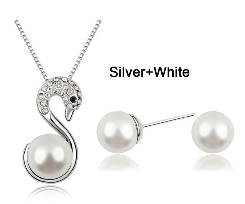 set completo PERLA - CIGNO  cristalli  collana,orecchini,DA DONNA ARGENTO-BIANCO - Immagine 1 di 1