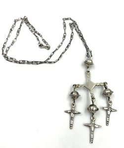 Large Mexican Sterling Silver Wedding Cross Pendant on Mexican Sterling Chain - Picture 1 of 22