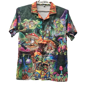 Misslook Hawaiian Shirt Psychedelic Mens S Trip Van Peace Love Mushroom Pipe 60s - Picture 1 of 11