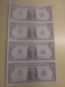 1 $ ungeschnitten 2009 Kansas City One Dollar Schein Note Geldblatt vier Scheine J - Bild 1 von 7