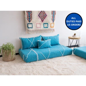 Moroccan Handmade Floor Couch - Unstuffed Wool Grey Sofa covers + Pillow case - Picture 1 of 8