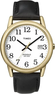 Timex T2H291 Herren Indiglo 35mm Easy Reader weißes Zifferblatt Datum schwarzes Leder Uhr - Bild 1 von 1