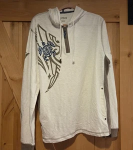 Crazy Shirts Hombres L Tabla de Surf Hawaiana Onda Tatuaje Sudadera con Capucha Pullover Bolsillos Tribales - Imagen 1 de 17