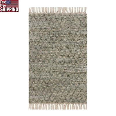 Hand Loomed Fringed Diamond Pattern Accent Rug Indoor Natural Fiber 2'x3' New - Image 1 of 4