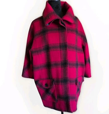 Chaqueta Talbots Lana AlpacCoat Rojo Negro Búfalo Cuadros Manga 3/4 Botón Talla LP Foto 1 de 4