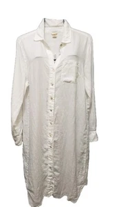 Magashoni Dress Womens Large White Linen Tunic Top Button Up Organic Cotton - Picture 1 of 7