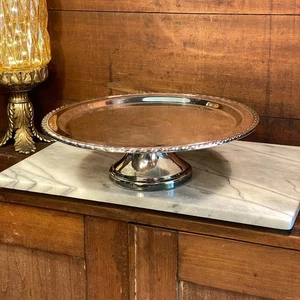 Vintage Silver Plate Etched 12.5" Pedestal Serving Tray Platter Unbranded - Picture 1 of 9