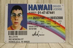 McLovin Superbad Driver License Tin Sign Metal Movie Poster Hawaii Fake ID Funny - Picture 1 of 4