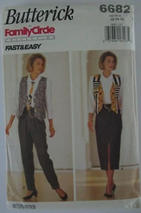 Butterick Sewing Pattern  #6682, Size 12-14-16,  Misses' Vest, Shirt, Tie, Pants - Picture 1 of 2