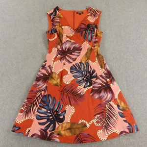 Guess Dress Small Red Midi VNeck Monstera Leaf Chain Tropical Floral Flower - Picture 1 of 14