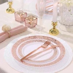 6 IRIDESCENT 13" Round Glittered Faux Leather PLACEMATS Wedding Decorations - Picture 1 of 8