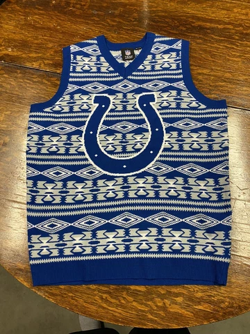 Indianapolis Colts Fleece Sweater Vest Blue Christmas Ugly Size Med Cover