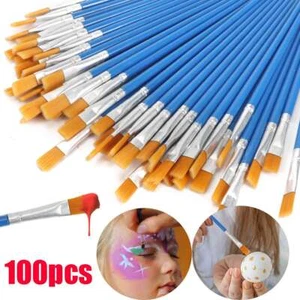 100Pcs Artist Paint Flat Brushes Set Acrylic Oil Watercolour Painting Craft Art - Picture 1 of 11