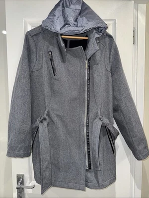 Abrigo Michael Kors Gris Talla XL Con Capucha Bolsillos con Cinturón Foto 1 de 4