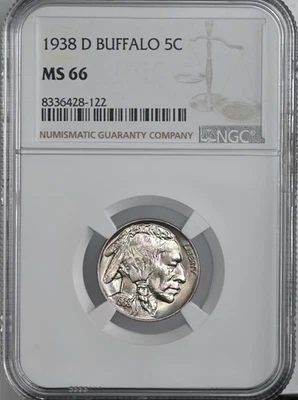 1938-D  5C BUFFALO NICKEL  "DENVER MINT"   NGC MS66  #8336428-122 - Image 1 of 4