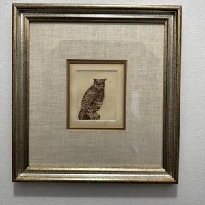 Signed Framed Art 12”x13” Woodland Owl Dated 1974 - Picture 1 of 9
