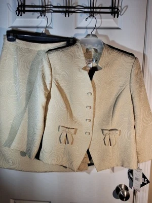 Miss Dorby 2шт юбка костюм женщин 10P кремовый дамасский 3/4 рукав кнопка новый с Ярлыками свадьбы  - Изображение 1 из 4