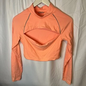 Oh Polly Laser Beam High Neck Long Sleeve Crop Top in Neon Orange Size 12 - Picture 1 of 3