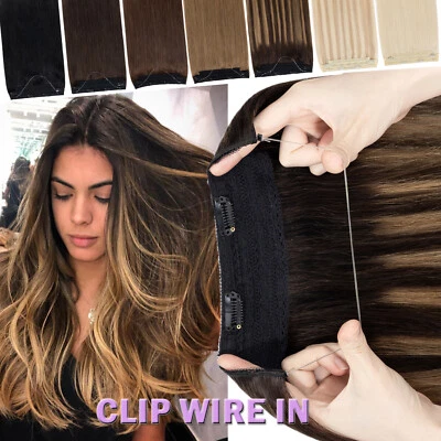 Clip In Hidden Long Invisible Band Wire on Thick One Piece Hair Human Extensions - Image 1 of 4