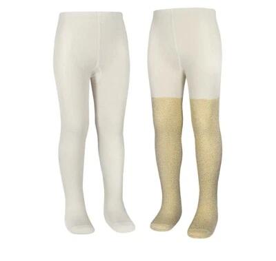 Wonder Nation Footed Tights Girls Size Large 2 Pack White Gold Dress Bottoms - Image 1 of 4