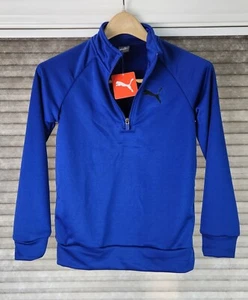 NEW Puma Boys Long Sleeve Blue Quarter-Zip Pullover Shirt Size Medium (10-12) - Picture 1 of 8