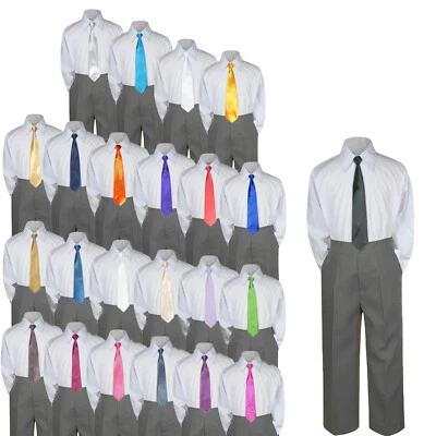 Boy Toddler Teens Wedding Formal 3pc DarkGray Pants Choose a Color Longtie 4T-20 - Image 1 of 2