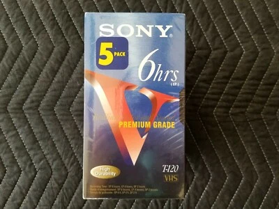 Sony T-120 Premium Grade 6 Hour Blank VHS Tapes - 5 Pack - Brand NEW - Image 1 of 4