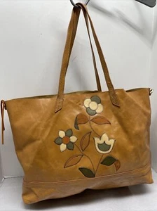 HOBO "Journey" Leather Applique Stitched Floral East West Tote Bag Purse Earth - Picture 1 of 16
