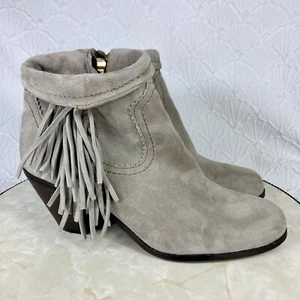 Sam Edelman Ankle Booties Womens Size 9.5 Gray Suede Fringe Western Cowboy Boots - Picture 1 of 12