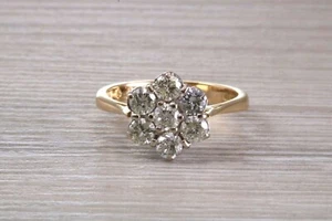 One carat Natural Diamond set 18ct Yellow Gold Cluster set Ring - Picture 1 of 9