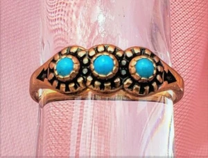 Hand Crafted Copper Ring w/Triple Turquoise Stones~ Healing Effects Of Copper - Picture 1 of 6