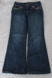 Nautica 7 Girls Jeans Denim Flowers VGUC adjustable snap closure spring - Picture 1 of 2