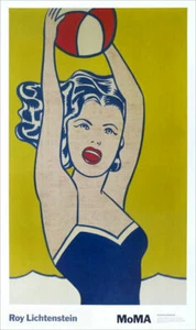 Niña con pelota de playa de Roy Lichtenstein estampado artístico bikini pop póster MOMA 33x19 - Imagen 1 de 1