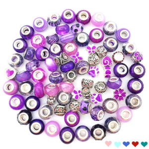 Spacer Beads For Jewellery Making Bracelet Silver European Large Hole 40 Mixed - Picture 1 of 7