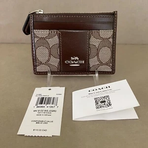Portafoglio Coach NY Mini custodia ID skinny nuovo con etichette jacquard e portachiavi in pelle ~ prezzo al pubblico consigliato $ 88 - Foto 1 di 16