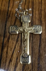 Vintage Gold Tone Brass Via Crvcis Crucifix Pendant - Rome Italy - Picture 1 of 3
