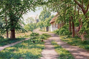 Mural de azulejos de paisaje pueblo cocina baño pared salpicadero cerámica 18x12 - Imagen 1 de 1