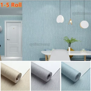 Mix Plain Blue Wallpaper Roll Thick Fabric Stripes Textured Home Wall Paper 1-5X - Picture 1 of 18