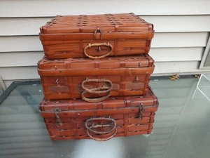 3er Set Vintage japanische traditionelle Strick Bambus Reise Boston Tasche Yanagigori   - Bild 1 von 12