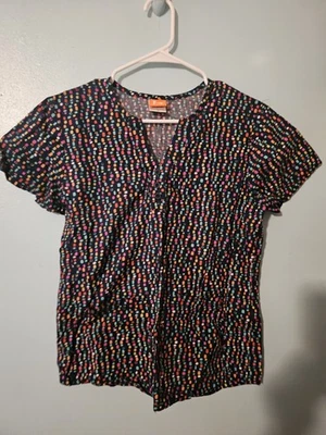 ICU By Barco Multicolored Squares On Black Scrub Top  - sz S - Image 1 of 4