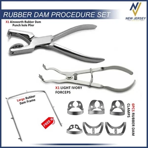 Dental Gummi Dam Kit Ainsworth hell elfenbein Gummi Dam Klemmen Pinzette Rahmen 9 STCK. - Bild 1 von 5