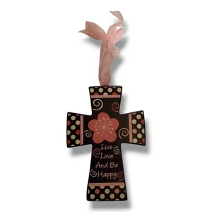 Women's Wood Pink Floral Cross. Wall Hanging Decor - Picture 1 of 7