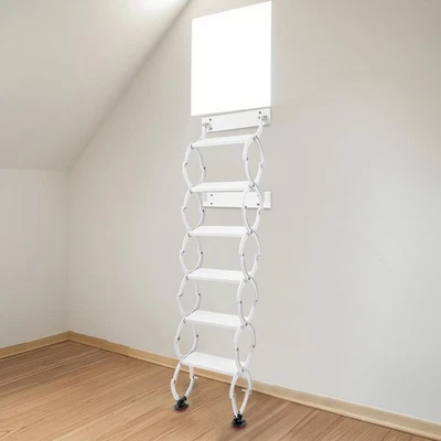 Pull Down Telescoping Step Ladder, 6 Steps Wall Mounted Retractable Ladder New - Image 1 of 4