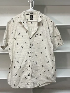 Men’s XXL Slim Fit Volcom Button Front Shirt Short Sleeve Ivory Pineapple Stripe - Picture 1 of 7