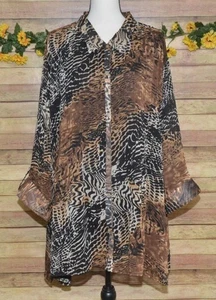 Maggie Barnes Plus Size 5X 34/36W Button Up Shirt Top Mixed Animal Print Blouse - Picture 1 of 14