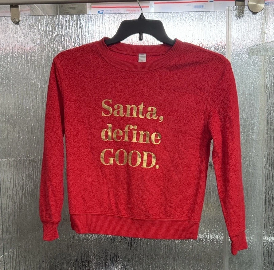 "Camisa polar Santa Define Good manga larga 18"" P2P 21"" longitud damas XS"  Foto 1 de 4