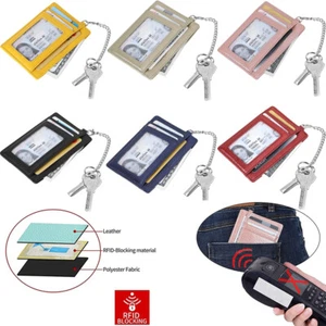 Cartera de bolsillo frontal delgada delgada con bloqueo RFID de cuero real para mujeres y hombres - Imagen 1 de 53